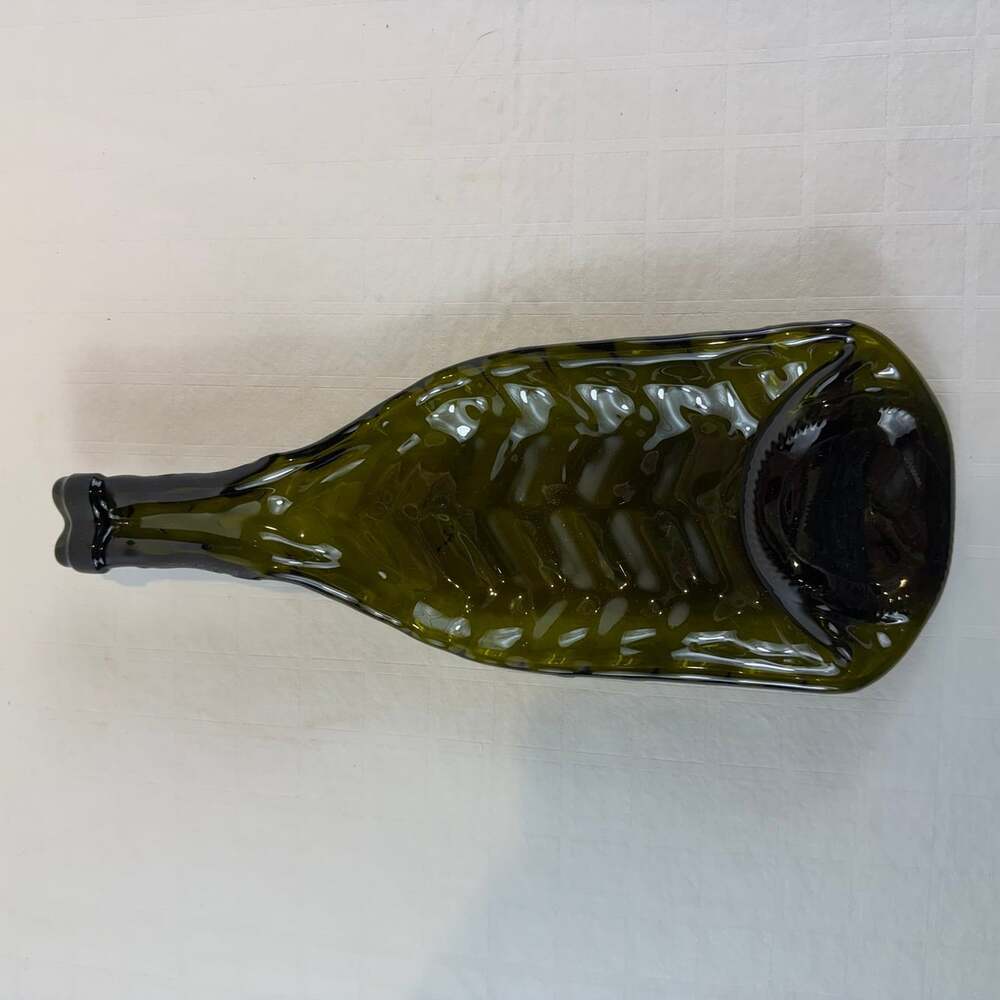 Melted Green  Glass Wine Bottle Tray 11 1/2”x4” Handmade Unique Gift - Picture 4 of 9